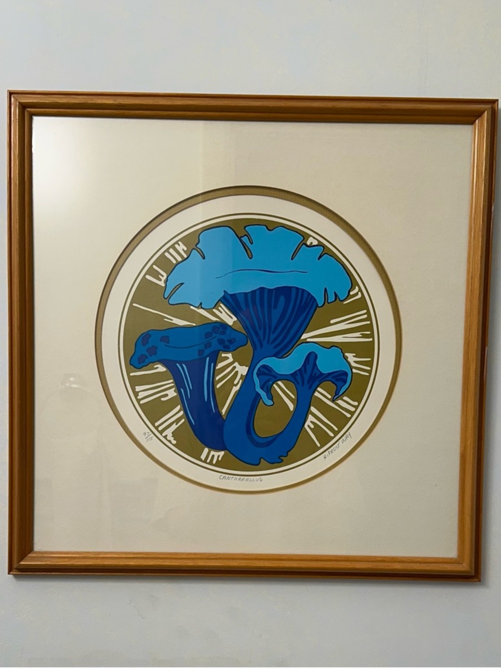 🍄‍🟫 Vintage Signed Mushroom Art Print “Cantharellus” - Framed Mid Century Style
